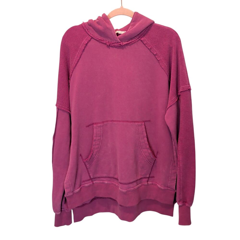 Aemi + Co Sz L Purple Oversized Mixed Media Terry Distressed Hoodie Sweatshirt